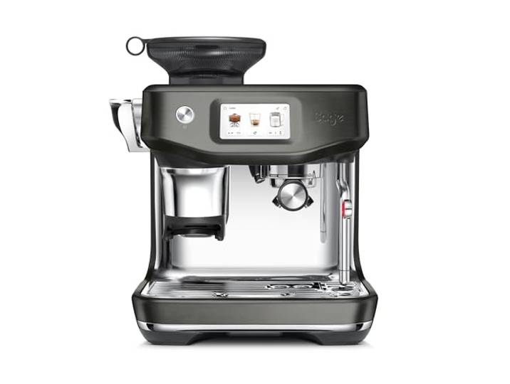 Sage The Barista Touch Impress, Schwarzer Edelstahl Kaffeemaschine mit automatischer Milchaufschäumung, integriertem Mahlwerk & Cold Brew-Funktion, Intelligente Dosierung