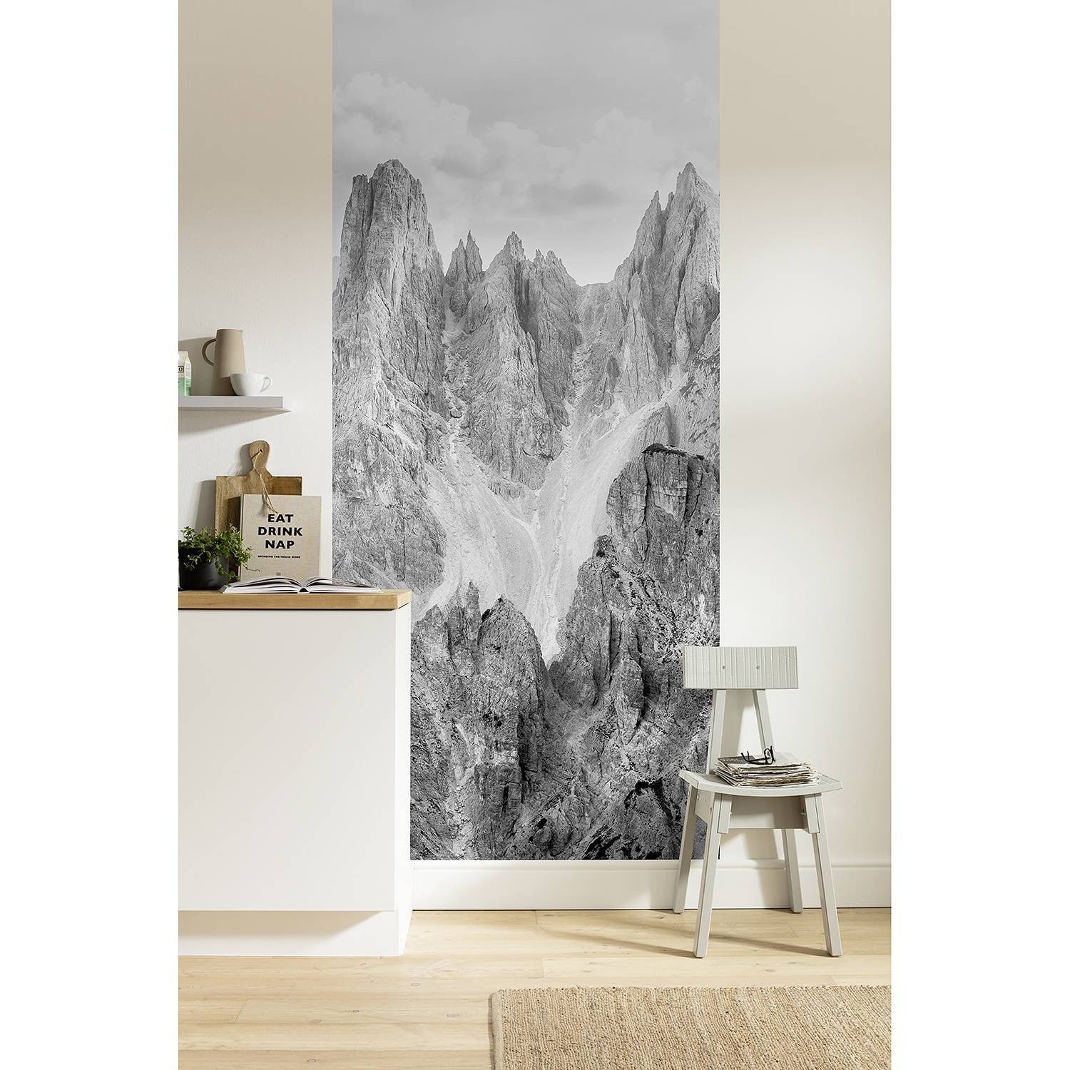 home24 Fotobehang Peaks Panel, Grijs, Abstract Landschap, Breedte: 100 cm, Hoogte: 250 cm