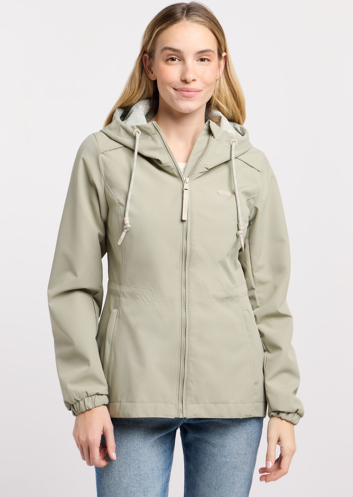 Parka RAGWEAR "DANKKA", Damen, Gr. S, beige (dusty olive), Web, Obermaterial: 100% Polyester, unifarben mit Farbeinsatz, normal, Jacken Parka, Mit Kordelzug, geblümtem Futter und reflektierenden Kordeln dusty olive S