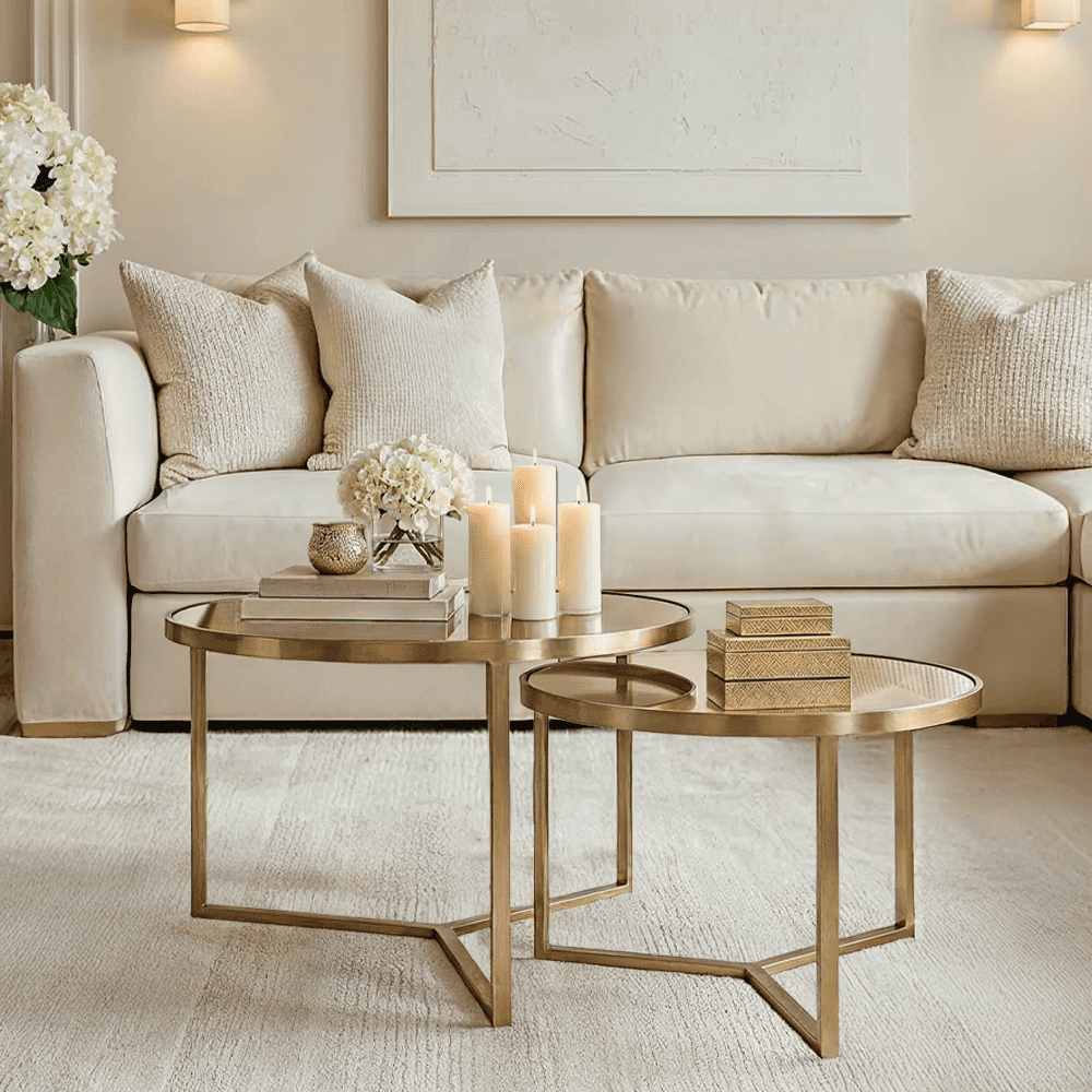 Praiano Light Gold & Glass Round Coffee Tables - Set of 2