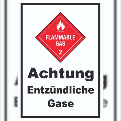 HB-Druck Schild Entzündliche Gase Flammable Gas A4 Rückseite selbstklebend