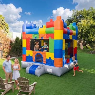 HeroKiddo 15 ft. Block Party Inflatable Bounce House for Kids, Includes Basketball Hoop & Air Blower