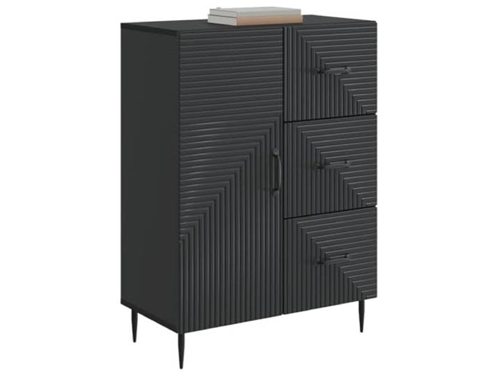 TEKGHUT Sideboard Schwarz 66 x 34,5 x 89,5 cm Holzwerkstoff Metallbeine, Griffe, Schubladen, Holzregale, Schwenktüren, Wohnzimmer, Esszimmer