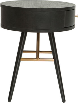 Miliboo Runder Vintage-Nachttisch aus Holz, schwarzem Metall und goldfarbenen Details KORAL