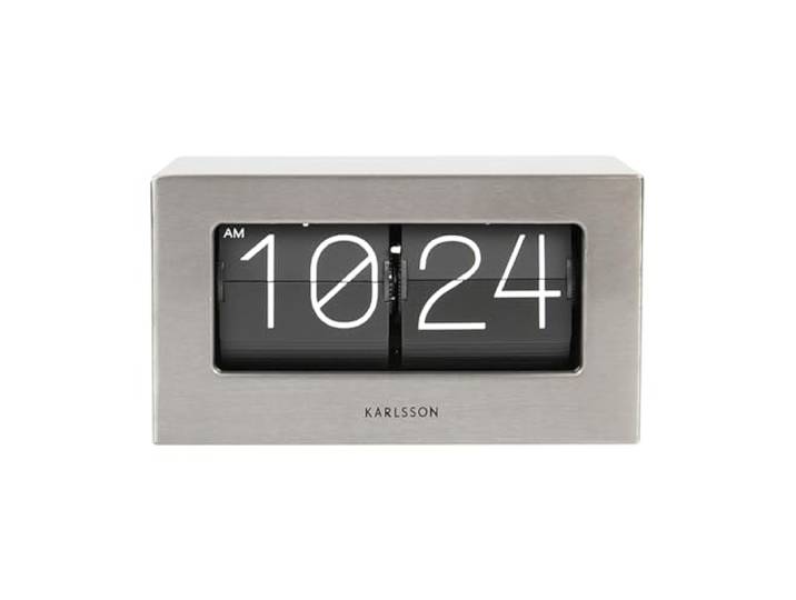 Karlsson Wand-/Tischuhr Boxed Flip - Gebürsteter Stahl - 20,5x7x11,5cm Rechteck - Stahl - Standuhr - Tisch Uhr