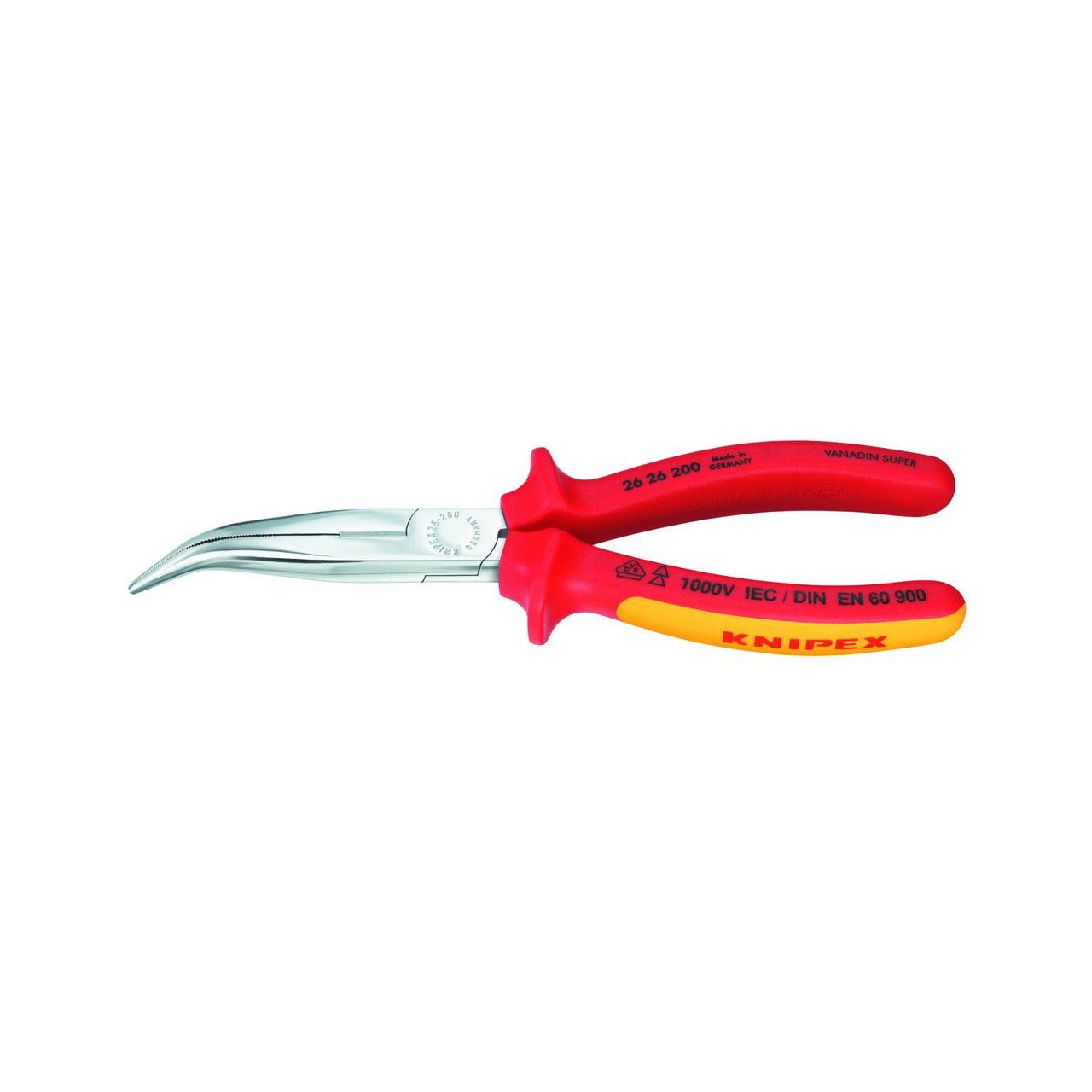 Storchschnabelzange VDE L.200mm gebogen flach-rd.schlank KNIPEX m.2Komp.-Hüllen