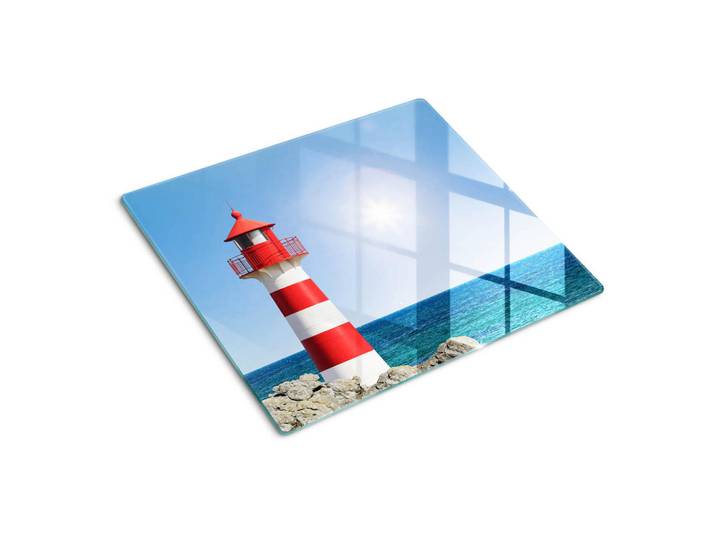 Tulup Glasplatte 60x52 cm Leuchtturm, Rot, Glas, 60x0.4x52 cm, Küchen, Küchenelektrogeräte, Herde, Herdabdeckplatten