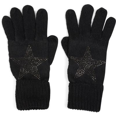 Strickhandschuhe STYLEBREAKER "Strick Handschuhe mit Strass Stern", Damen, schwarz, Obermaterial: 65% Polyacryl PAN. 35% Wolle WO., Modisch, Handschuhe