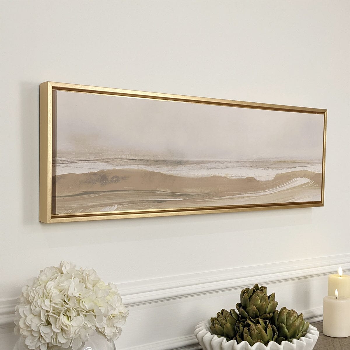 Rosanna Gold Framed Neutral Abstract Canvas Wall Art - 90x30cm
