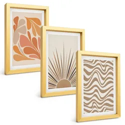BILDER SET 3er Set - 20x30 cm Goldrahmen - Sonnen-Boho-Pastelltönen