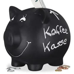 Relaxdays Sparschwein zum Beschriften Schwarz