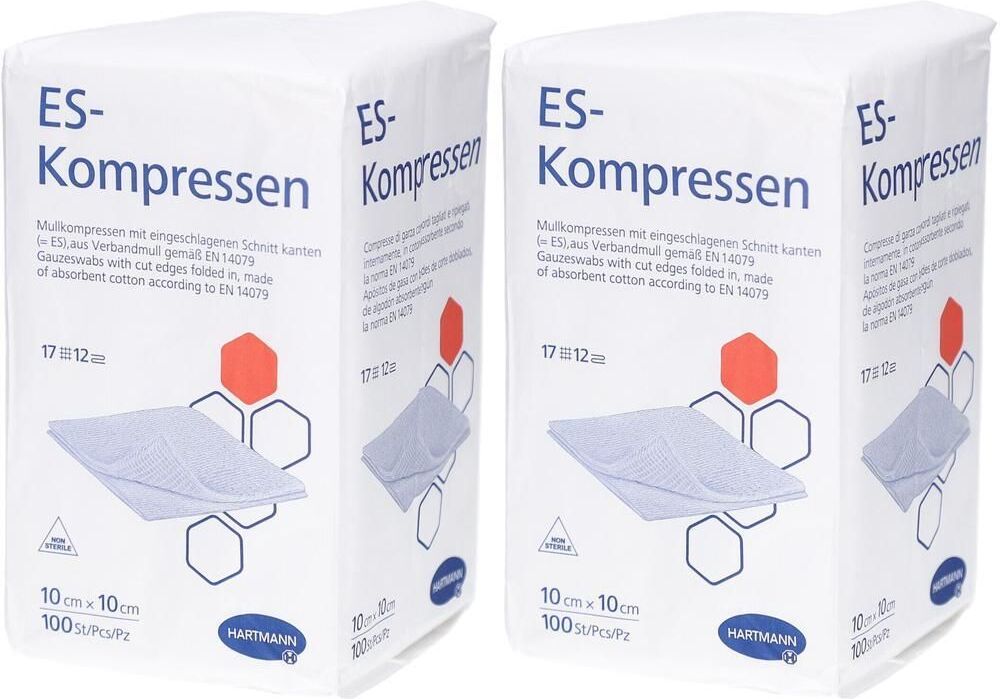 ES Kompressen Es-Kompressen unsteril 10x10 cm 12fach 2x 2x100 St Kompressen