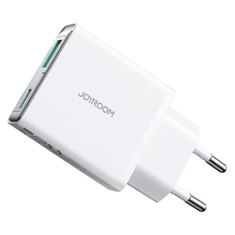 Joyroom Ultrathin Wall Charger Double Port USB-C+USB-A, 20w - White (20 W, 2 Ports) (JR-TCF14)
