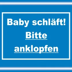 HB-Druck Das Baby schläft Bitte anklopfen Schild mit Text blau-weiss A5 (148x210mm)