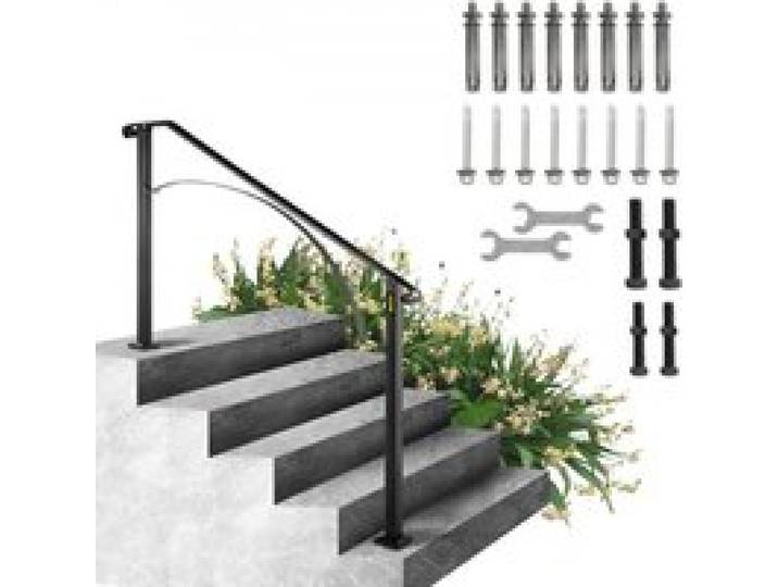 VEVOR Rampe d'Escalier Arche 4-5 Marches Garde-Corps Rambarde Escalier Main Courant Balustrade Antirouille Décoration En Fer