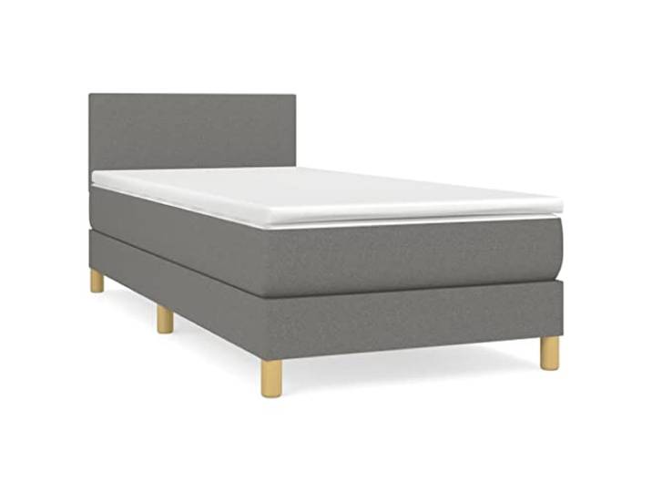 PUGYNBK Boxspringbett, Stoffmatratze, dunkelgrau, 90 x 200 cm Verstellbares Kopfteil, Taschenfedern, mittlere Festigkeit, atmungsaktiv, inklusive Handbuch