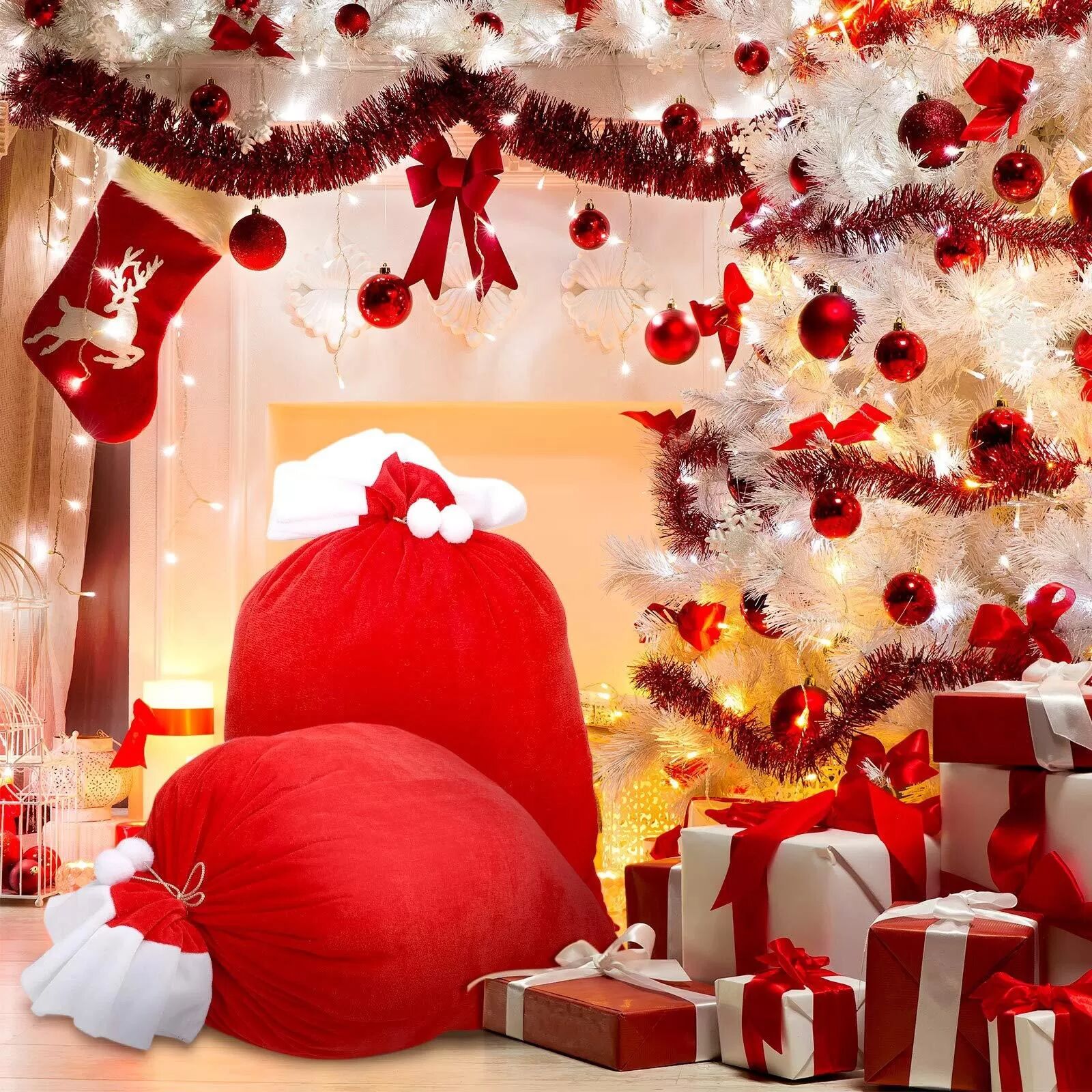 INF Großer Weihnachtsmann Samt Weihnachtsgeschenkesack - 100x70cm Festlicher Sack
