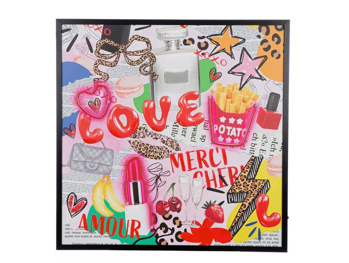Led-Bild OOH Lala, Mehrfarbig, Kunststoff, Abstraktes, quadratisch, 83x83x3 cm, gerahmt,