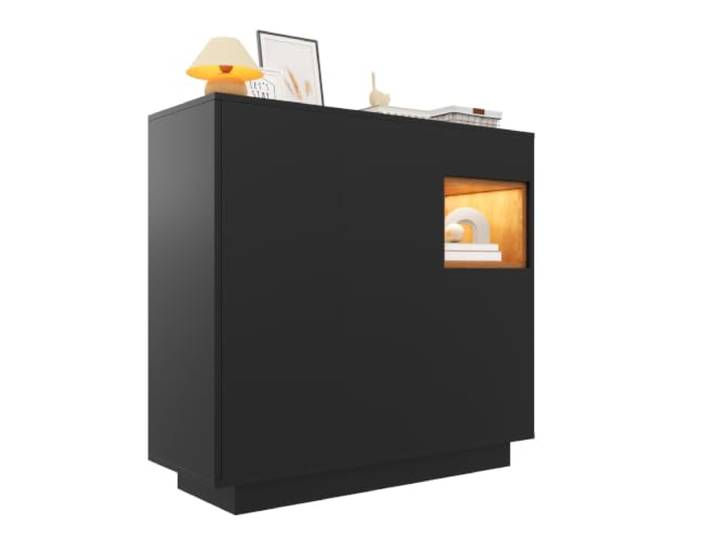 LOBO OFFICE Sideboard mit 16‑Farben‑LED‑Beleuchtung,für Wohnzimmer Flur Integrierte LED‑Leiste mit 16 wählbaren Farben für stimmungsvolle Beleuchtung,Offenes Holz‑Display‑Fach zum Präsentieren von