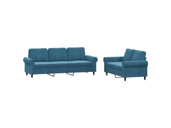 GHVBNMF 2-TLG Sofagarnitur mit Kissen Blau Samt Couch Set Wohnzimmer Bequeme Polstermöbel für Wohnzimmer und Lounge, weicher Samtbezug mit dickem Schaumstoff für optimalen Sitzkomfort.
