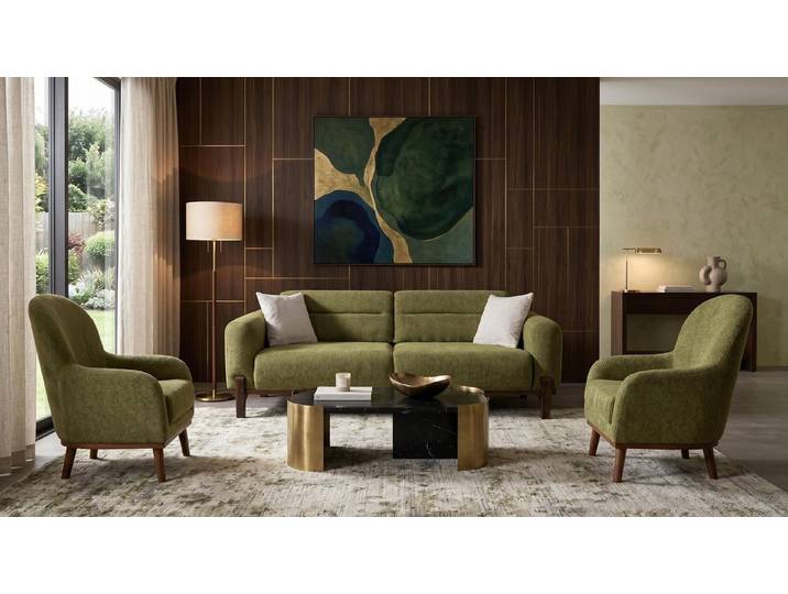 Xlmoebel Polstergarnitur Grünes Wohnzimmer-Set Sofas Stoffsofas Sessel Design, (3-tlg., 3-2)