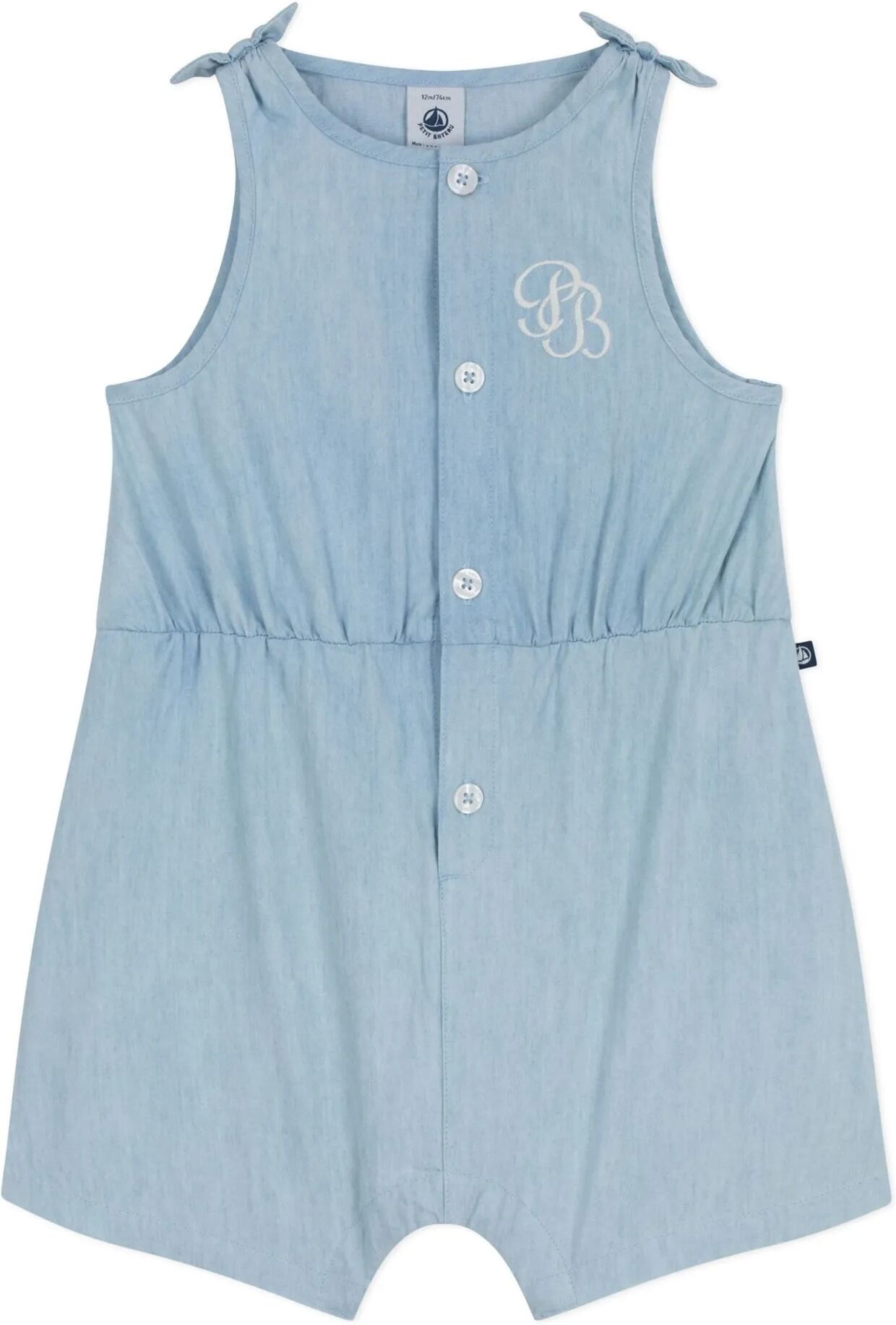 Petit Bateau Combishort Nœuds Chambray Bleu Clair 6 mois
