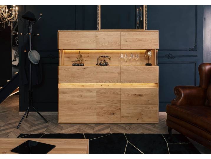 Highboard Wildeiche inkl. LED 163x43,5x152 natur geölt CARDIFF #122