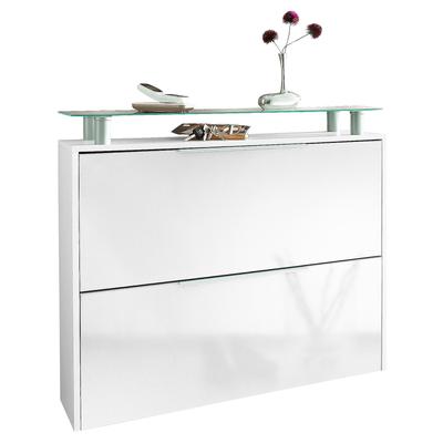 Schuhschrank BORCHARDT MÖBEL "Rena, Schuhkipper, Schuhregal", weiß (weiß matt, weiß hochglanz), B:89cm H:83cm T:23cm, Holzwerkstoff, Schränke, Schuhschrank, hängend, mit Glasablage