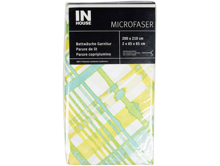 Inhouse Bettwäschegarnitur Microfaser Karo limone 200x210/2x65x65