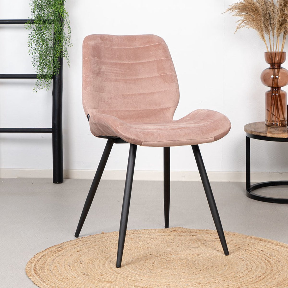 Bronx71 Velvet eetkamerstoel Toby roze - Set van 6 eetkamerstoelen