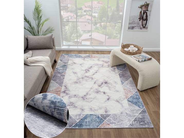 Outdoorteppich Raven , beige (creme,grau,blau), B:160cm H:10mm L:230cm, Polyester, MYFLAIR MÖBEL & ACCESSOIRES, Teppiche, Outdoorteppich, bedruckt, Marmor-Optik, In- & Outdoor geeignet, waschbar
