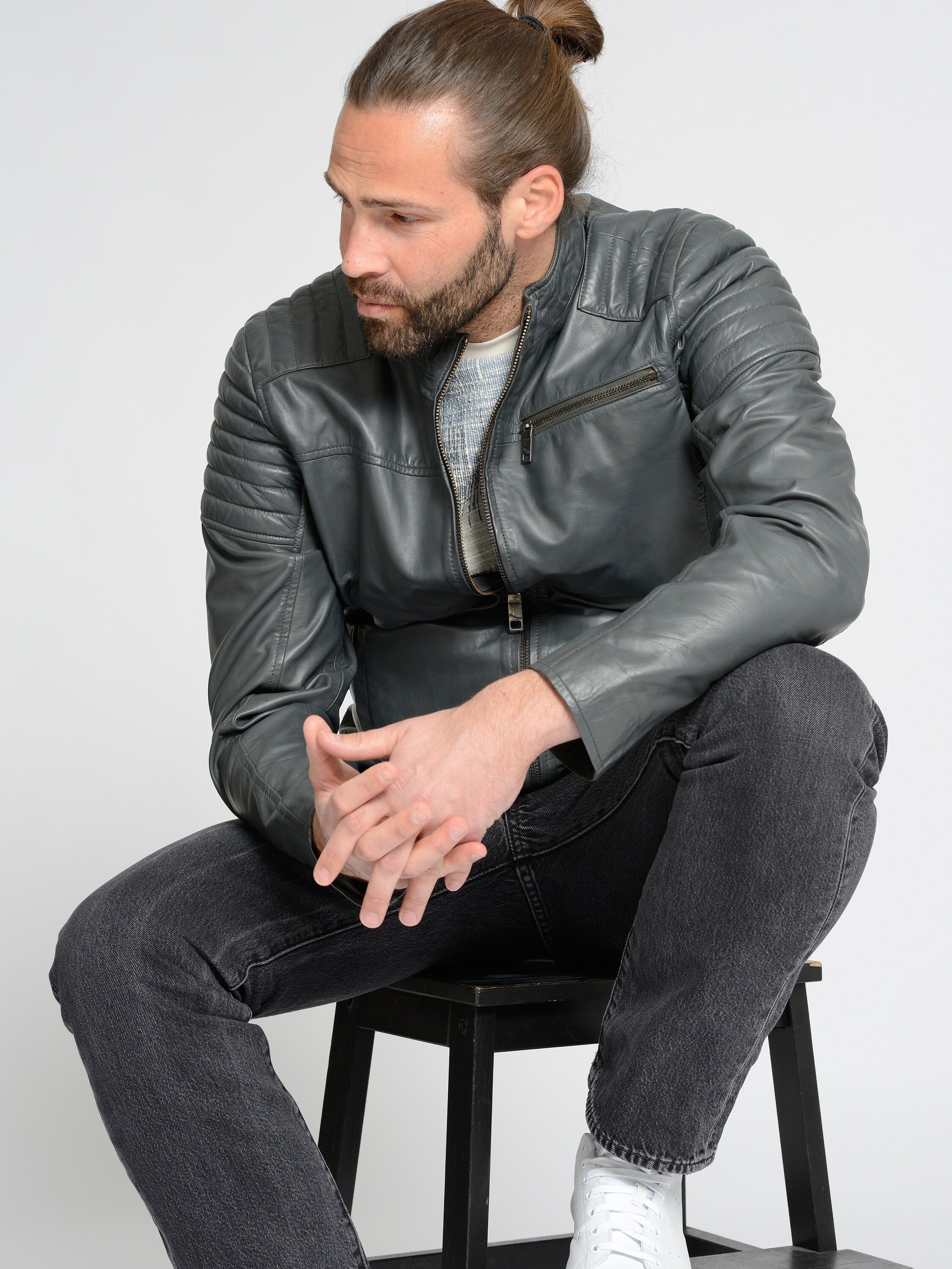 Lederjacke MAZE "Lederjacke Rocha", Herren, Gr. M, grau, Obermaterial: 100% Lammleder LEL. Futter: 100% Baumwolle CO., Jacken Lederjacke