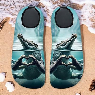 Unisex-Wasserschuhe mit 3D-Alligator-Print – schnelltrocknende Barfuß-Aquasocken für Strand, Schwimmen, Surfen und Outdoor-Aktivitäten
