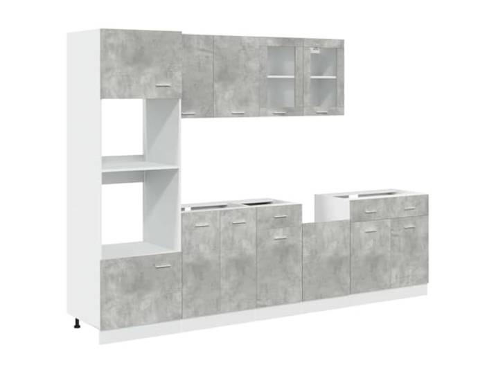 Favemtsl 7-TLG. Küchenschrank-Set Lyon Betongrau Holzwerkstoff Möbel Modernes 7-teiliges Küchenmöbel-Set Serie Lyon in Betongrau aus feuchtigkeitsbeständigem Holzwerkstoff für die Küche.