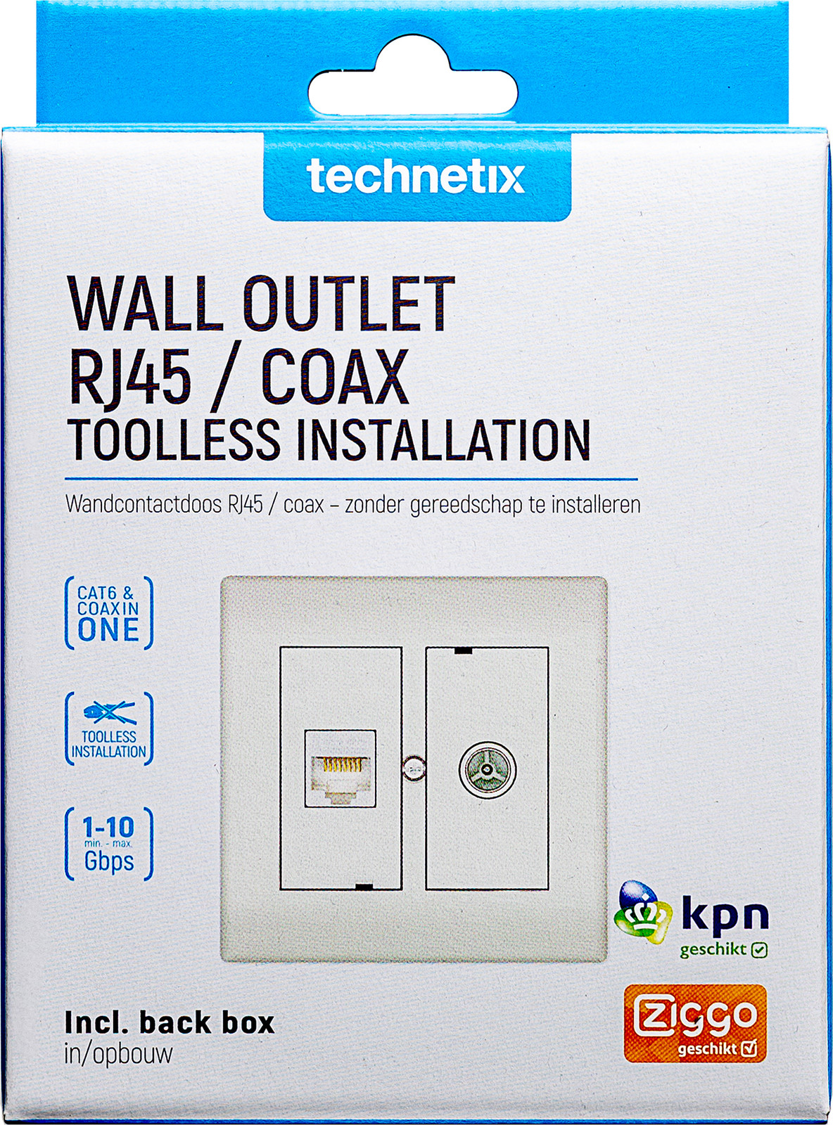Technetix Wandcontactdoos CAT6 + coaxkabel zonder gereedschap te installeren