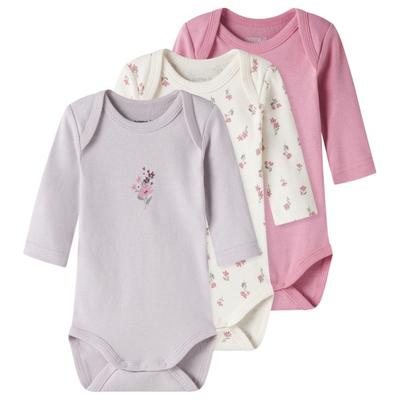Name it - Kid's Body L/S Flower 3-Pack - Alltagsunterwäsche Gr 62 grau