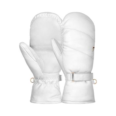 Fäustlinge REUSCH "Perla Mitten", Damen, Gr. 8, weiß, 60% Polyester, 40% Leder, unifarben, Handschuhe Fäustlinge, mit winddichter, atmungsaktiver Funktion