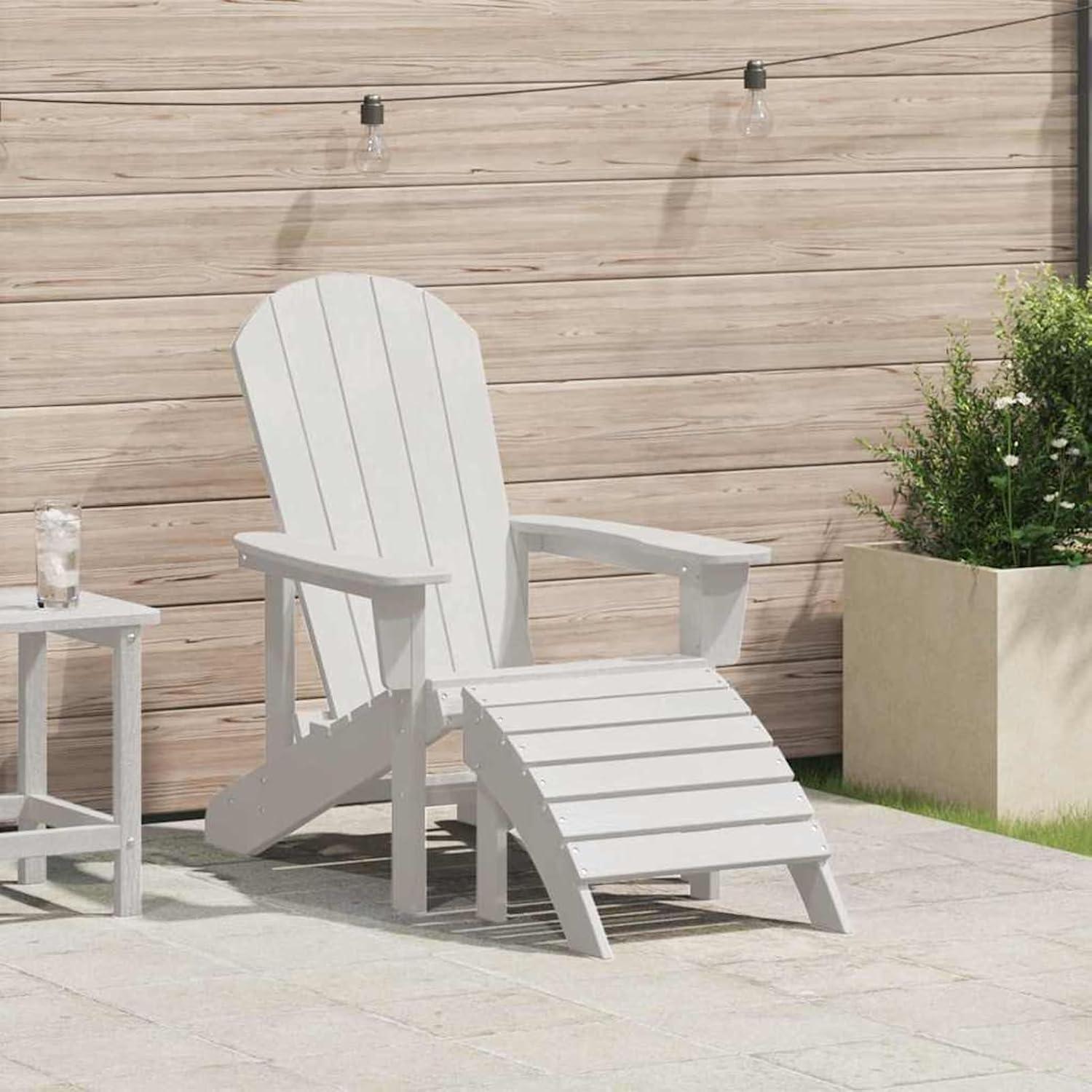 Weißer Adirondack-Stuhl mit Fußstütze aus Kunststoff für Balkon und Garten