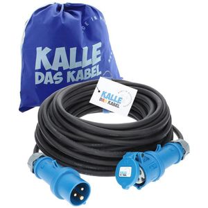 Kalle-das-Kabel Verlängerungskabel Camping, für außen IP44, CEE 230 V / 16 A, Kabeltyp H07RN-F aus Gummi, schwarz, 20 m