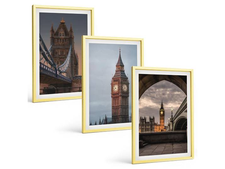 BILDER SET 3er Set - 40x60 cm Goldrahmen - London Bridge Big Ben Uhr