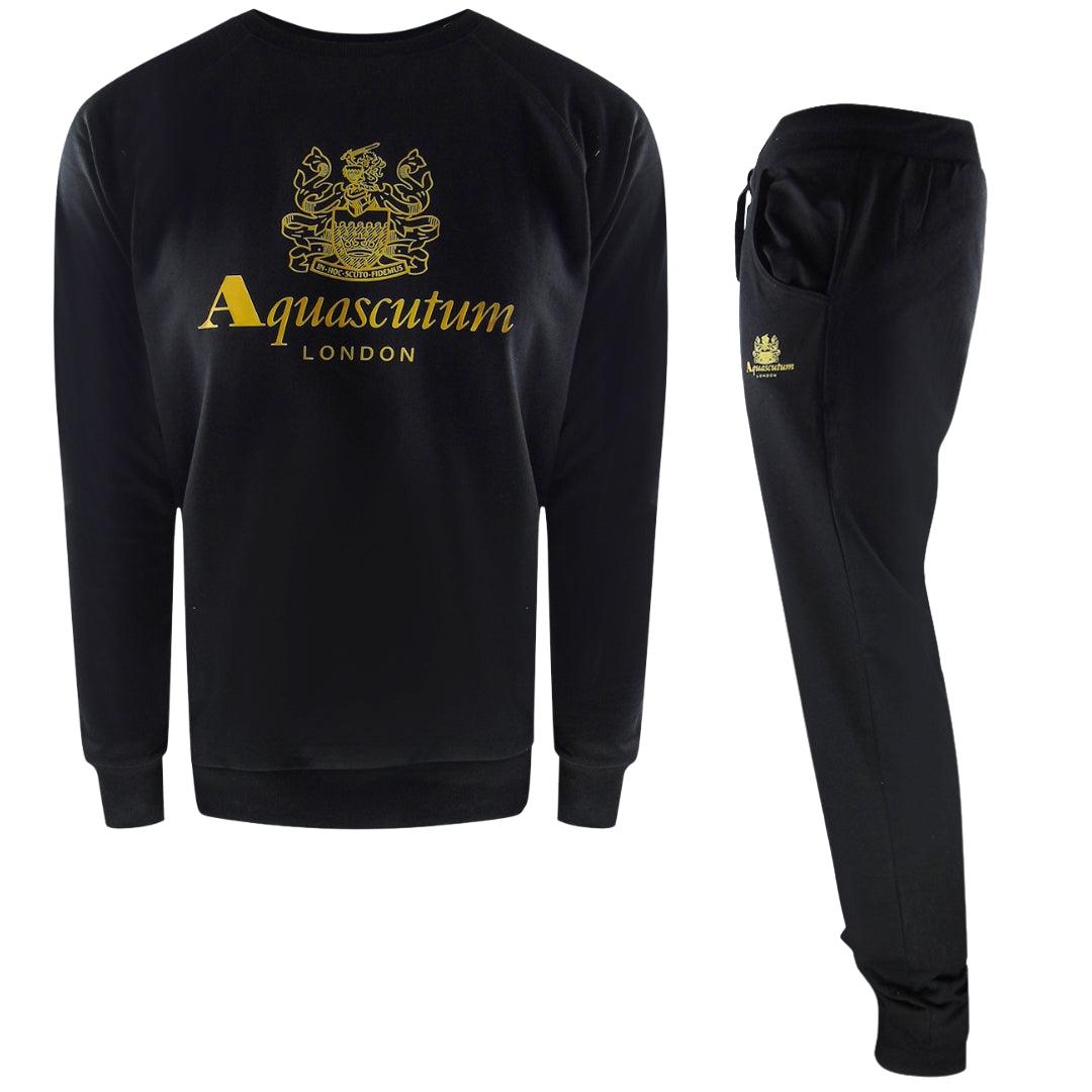 Aquascutum - Old School - Schwarzes Trainingshosen-set Mit Rundhalsausschnitt