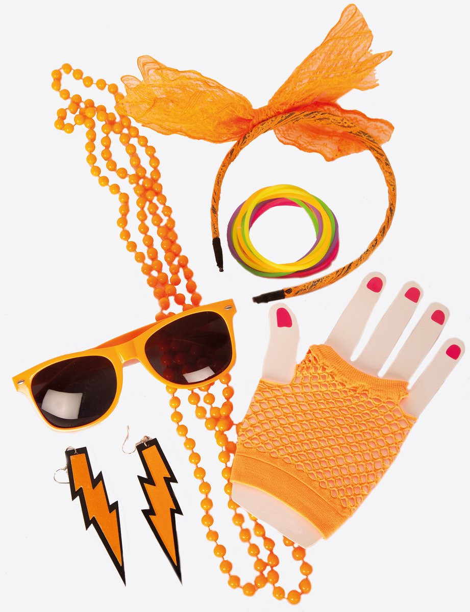 Faram Foute Party Accessoires Set Neon Oranje voor Volwassenen