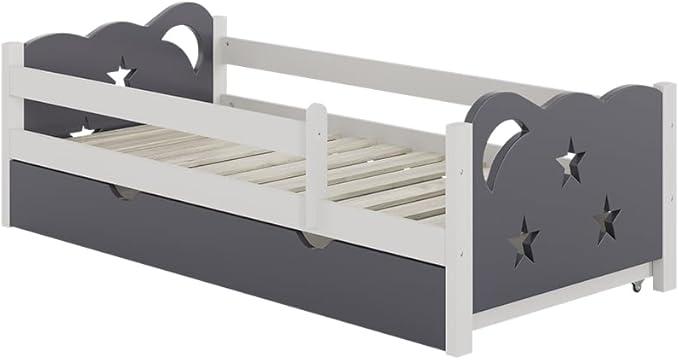Kinderbett Jessica, Grau, 80x160 cm mit Schublade, ohne Matratze, ausziehbar als Jugendbett, kombinierbar mit Jessica-Serie