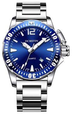 Everyday Crate OCHSTIN 7002B Mens Quartz Watch Waterproof Stainless Steel Classic Business Watch silver+blue