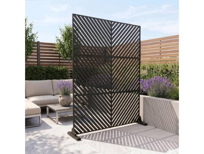 casa.pro Trennwand Kekan Raumteiler 180 x 120 cm Sichtschutz Outdoor Indoor Raumtrenner Terrasse Balkon verzinkter Stahl Paravent Schwarz