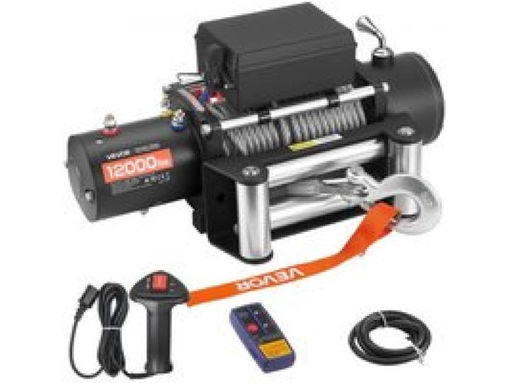 VEVOR Elektrische Seilwinde, 5400 kg, 12 V DC Elektrowinde mit 24 m Stahlseil, kabellose & kabelgebundene Fernbedienung, IP55 Offroadwinde zum Abschleppen von SUV, Jeep, Anhänger, Boot, Geländewagen