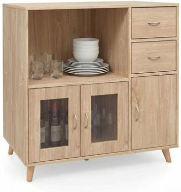 Costway 36 Inch Sideboard Buffet Cabinet with Open Compartment-Natural