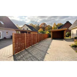 Weidenzaun Standard – Naturzaun aus geflochtener und geölter Weide mit seitlichem Holzrahmen für Garten und Terrasse