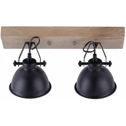 Wand- und Deckenleuchte, schwarz, 2flg, Retro-Look, Vintage, drehbar, Holz