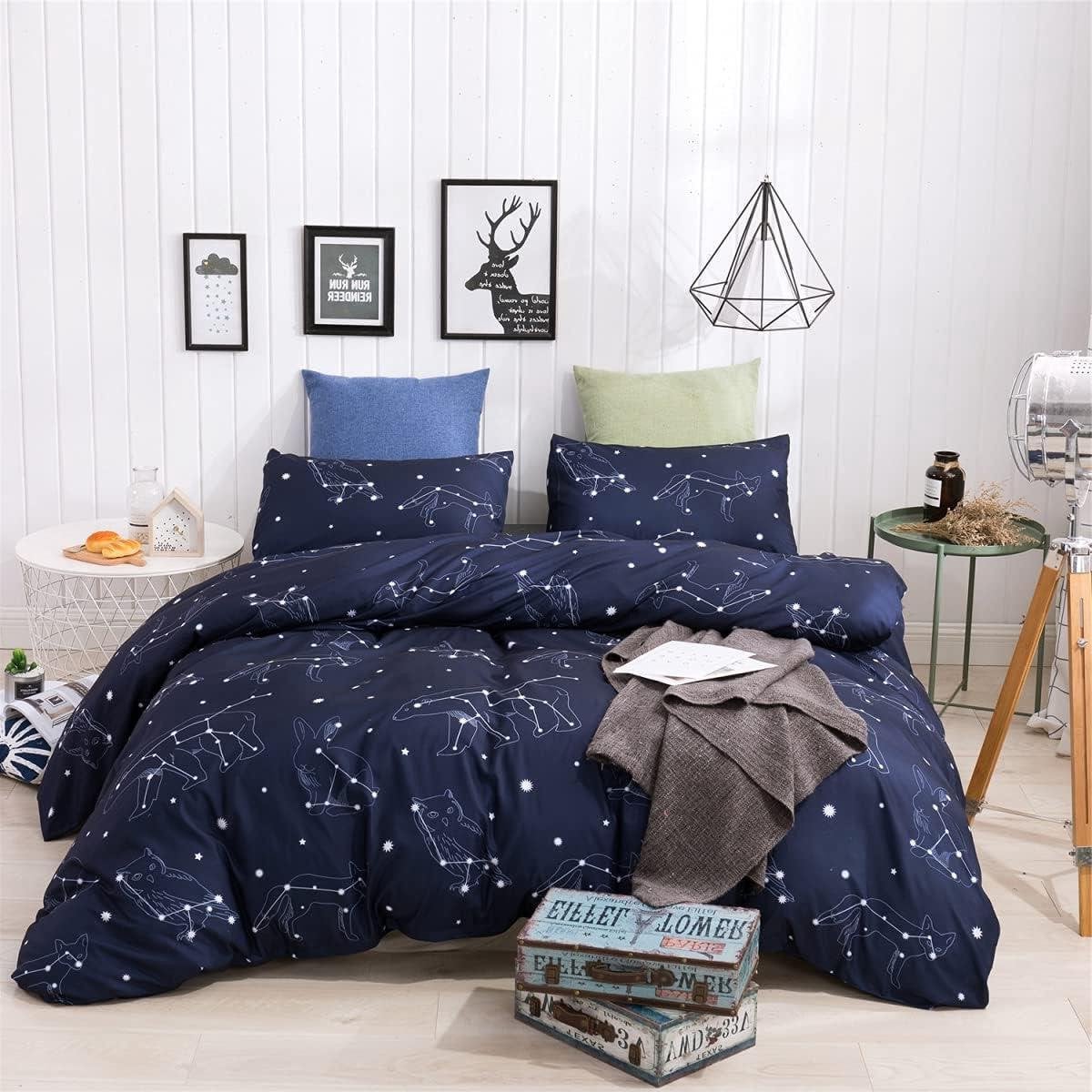 Dekbedovertrek Set met Constellatie Design in Geel, 200x200 cm